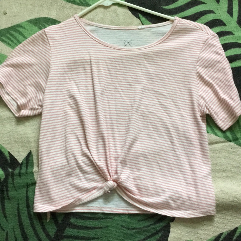 Pink and white striped tied crop top